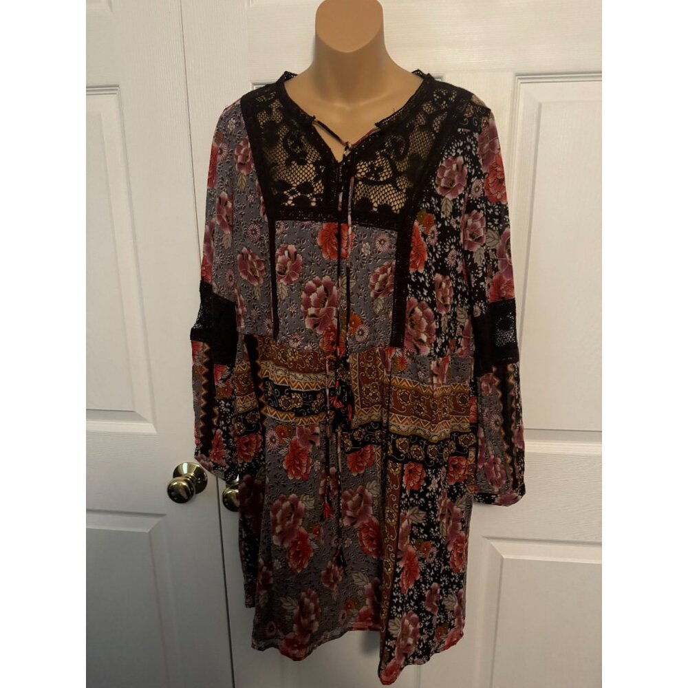 Janis Boho Dress Crochet Lace Accent Size L